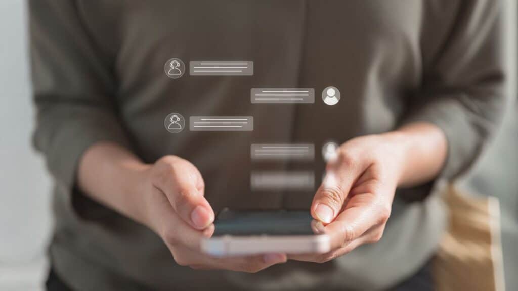 customer engaged in chat with a service representative on a mobile device