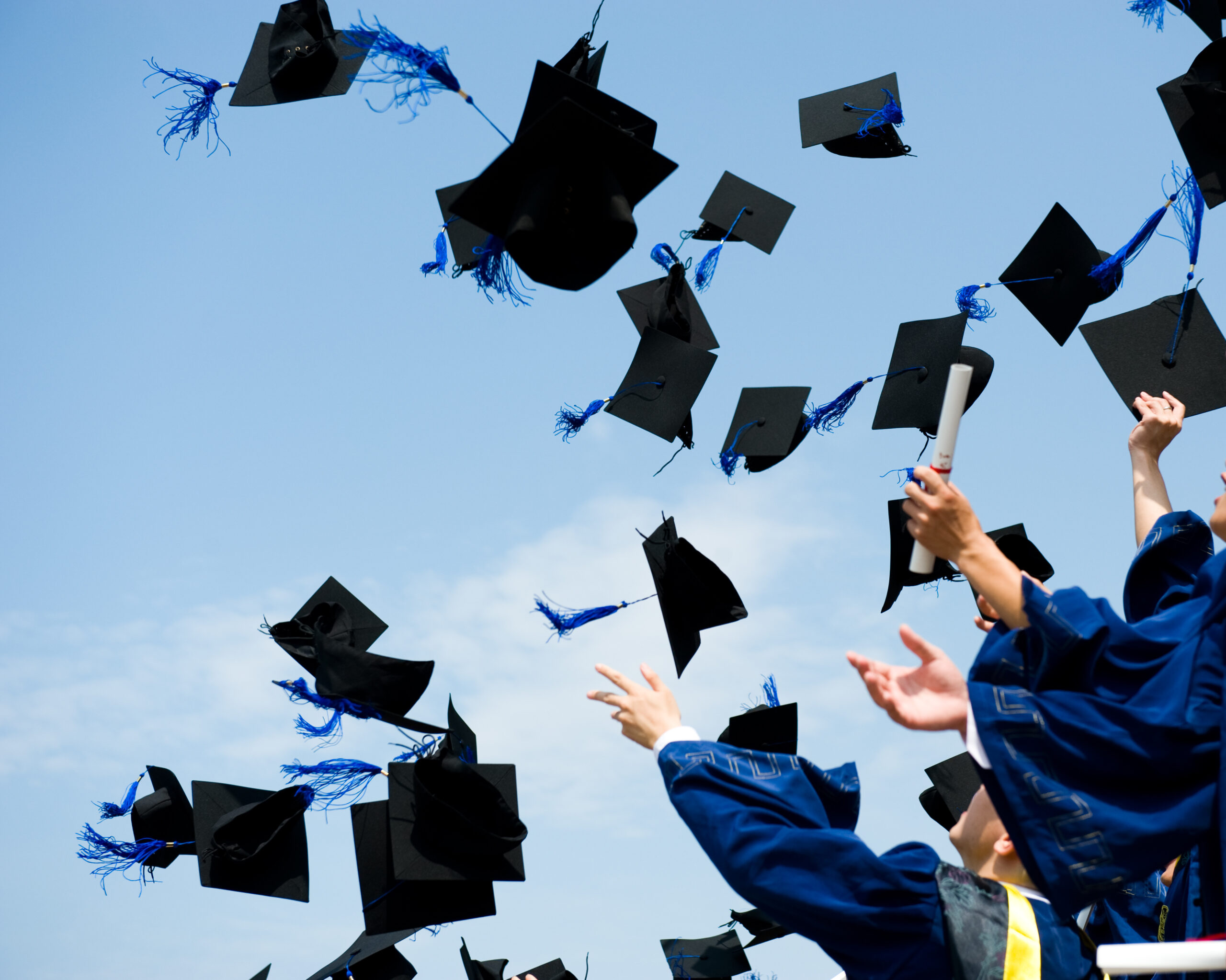 Graduates throwing cap in the air