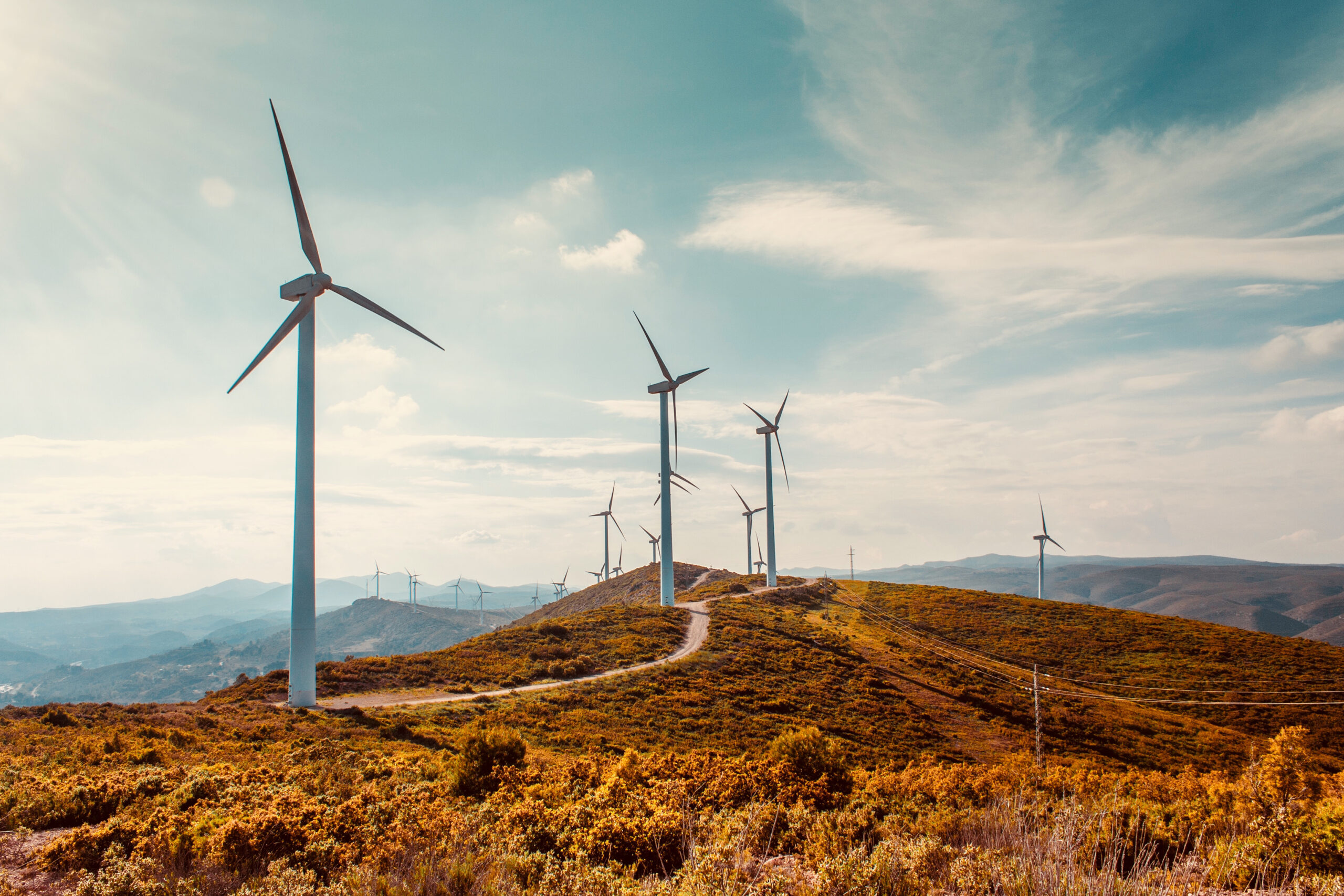 Wind turbines on mountain landscape