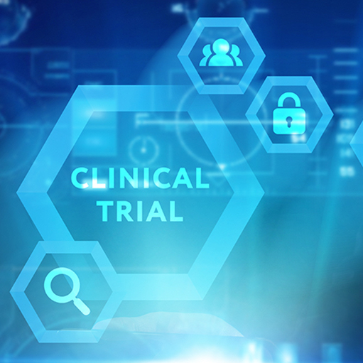 Abstract image of the words "clinical trial" plus icons