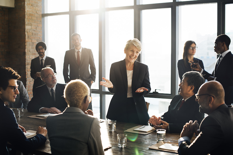 business team meeting in high-rise conference room