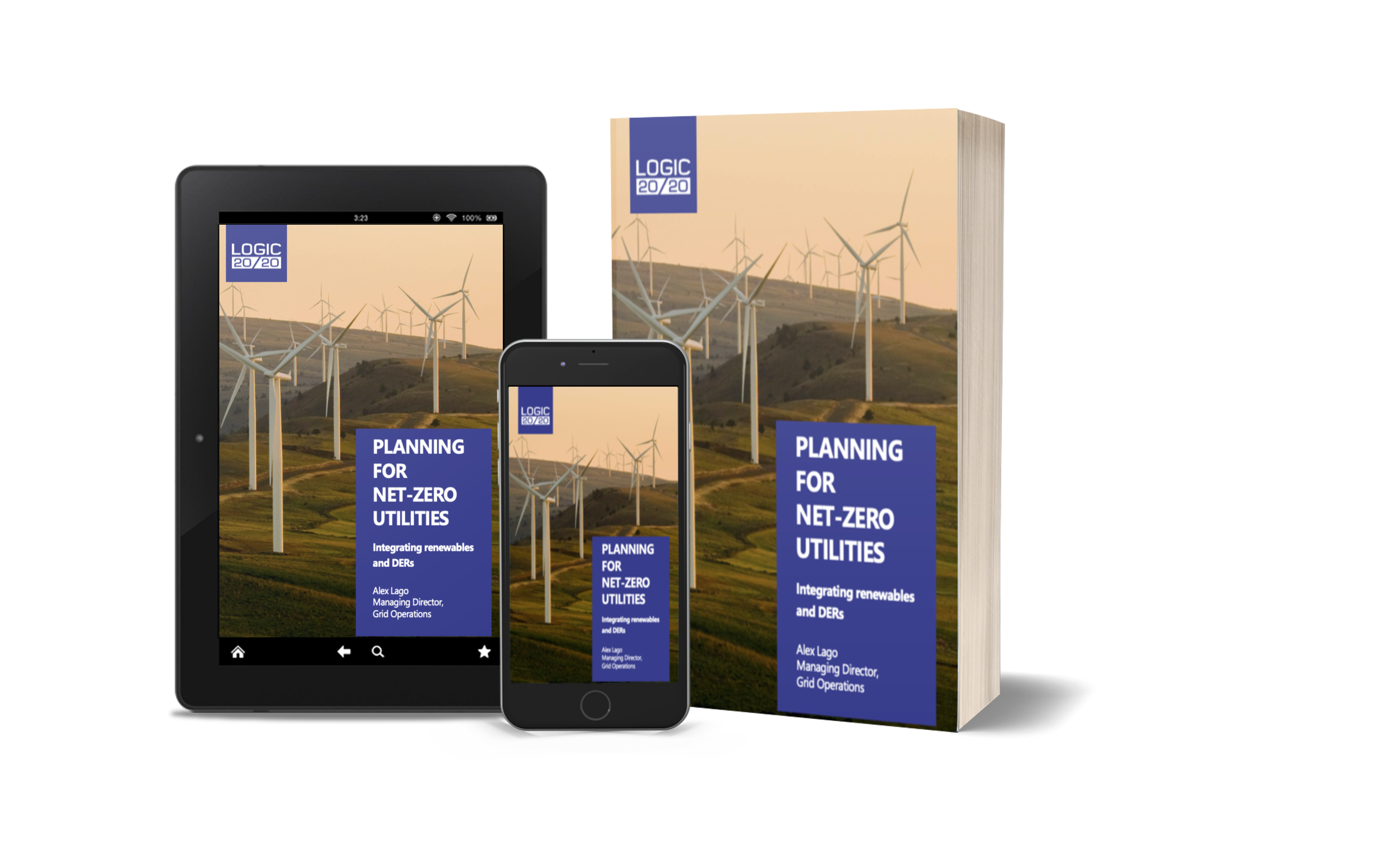 Planning for net zero white paper in tablet, smartphone, and book format