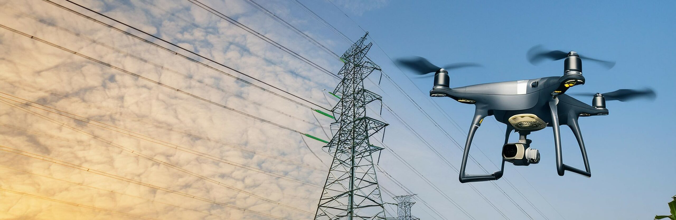 drone capturing images of utility power lines