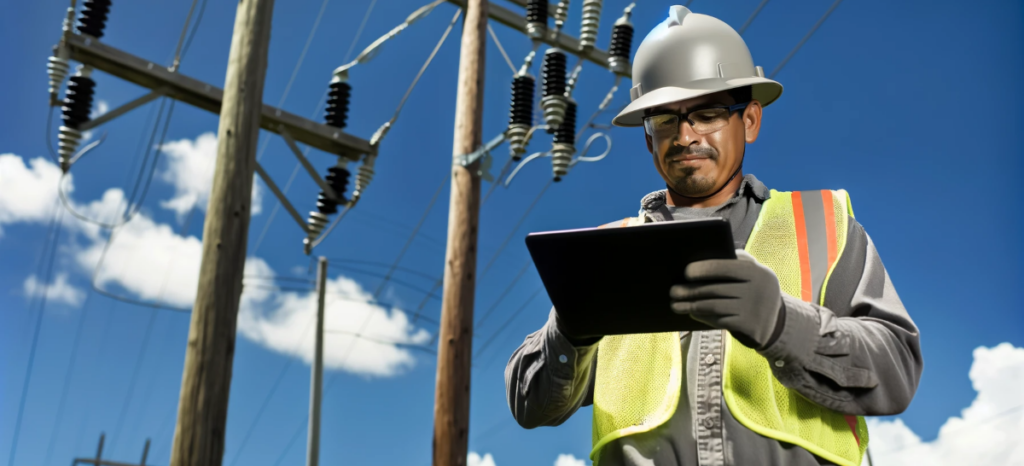utility worker in the field using a tablet