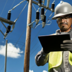 utility worker in the field using a tablet