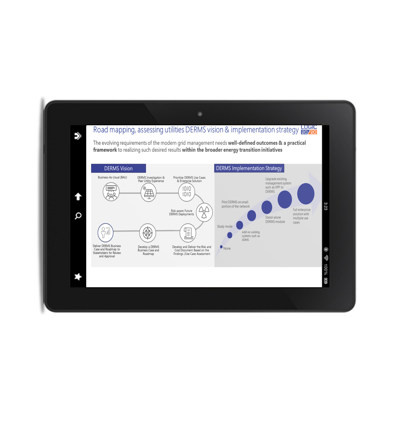 DERMS webinar slide on a tablet