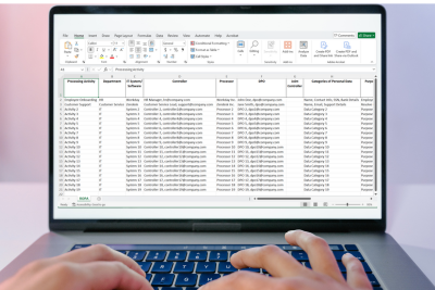 ROPA spreadsheet on a laptop screen