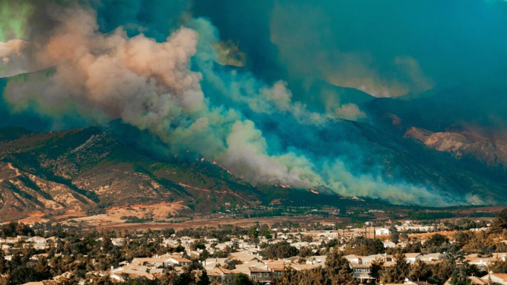 smoke rising from a forest area on a hillside