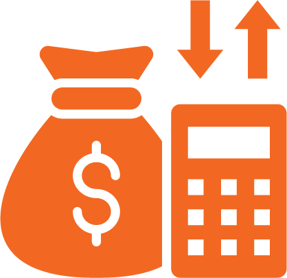 icon of money bag next to calculator