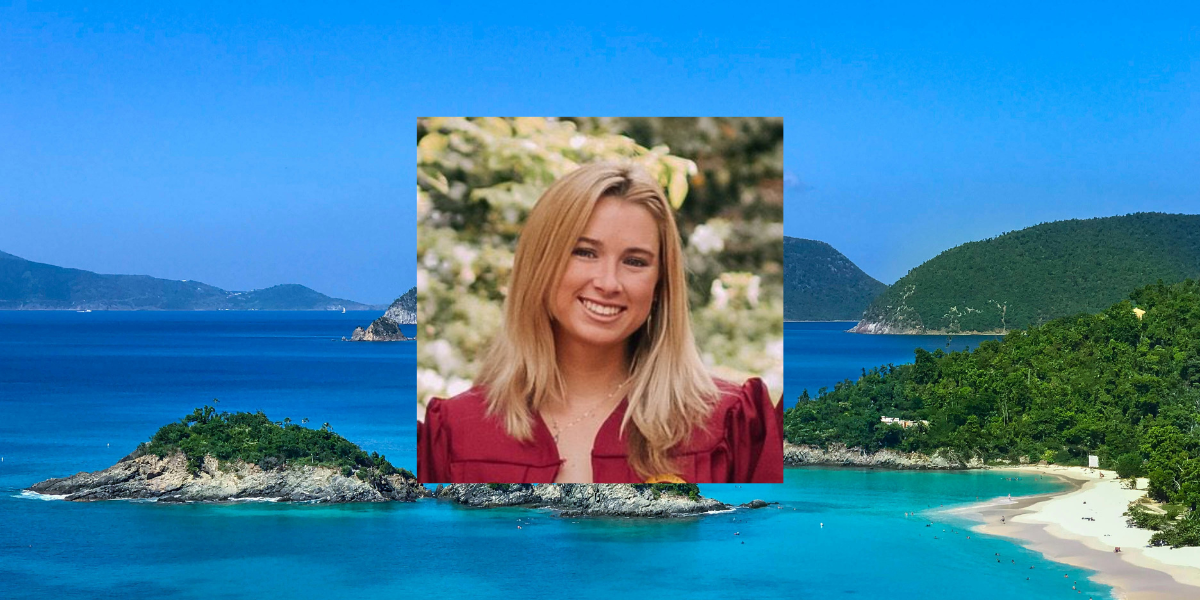 photo of Hannah Clements against a background from the U.S. Virgin Islands