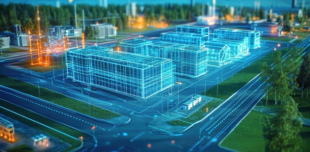 abstract image showing microgrid controlling a complex of buildings