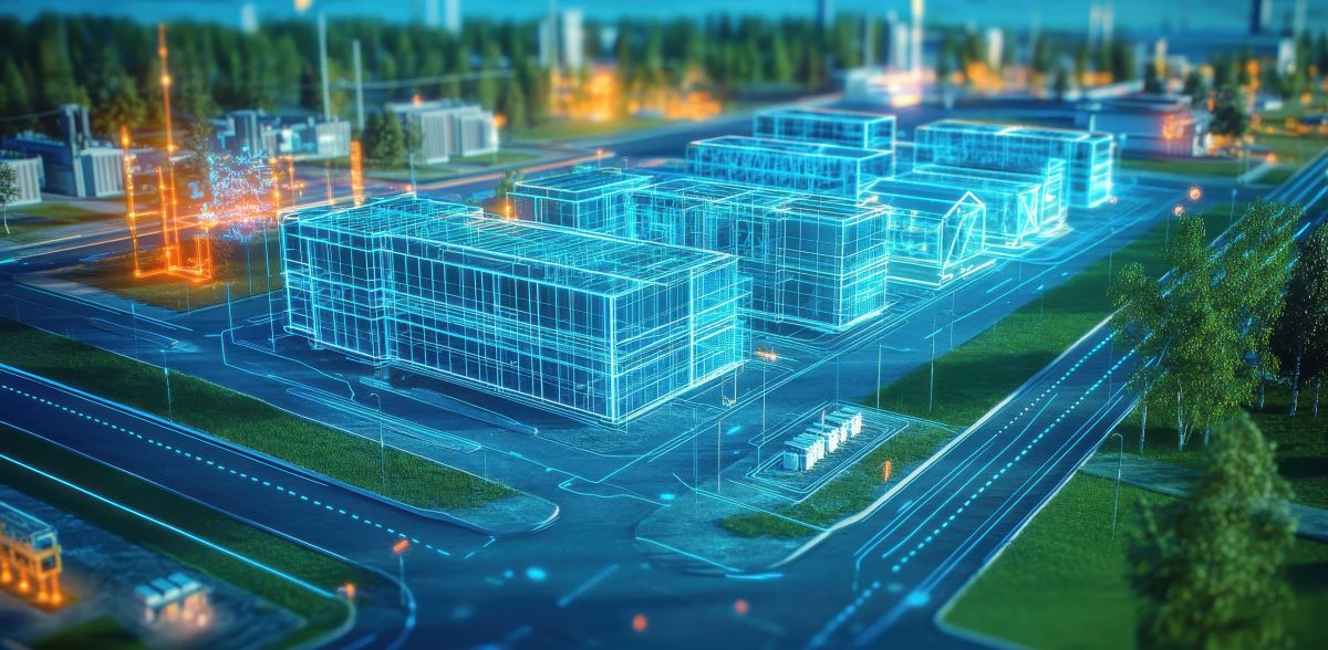 abstract image showing microgrid controlling a complex of buildings