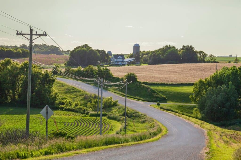 power lines surrounding an Iowa farm