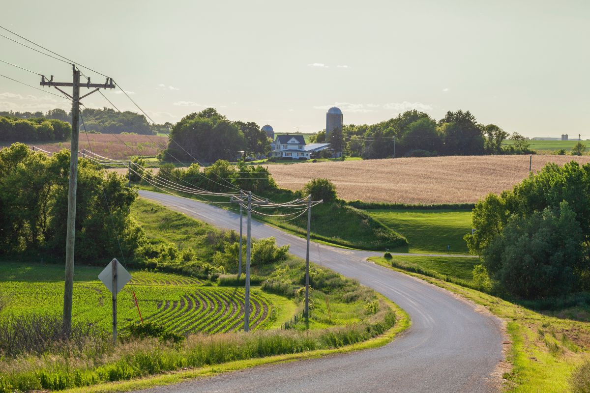 power lines surrounding an Iowa farm