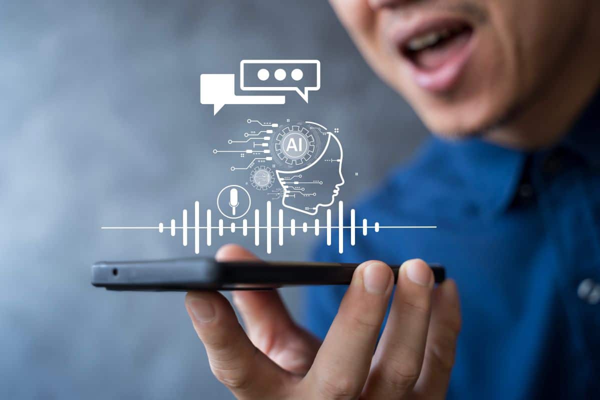 man interacting with agentic ai via voice prompts