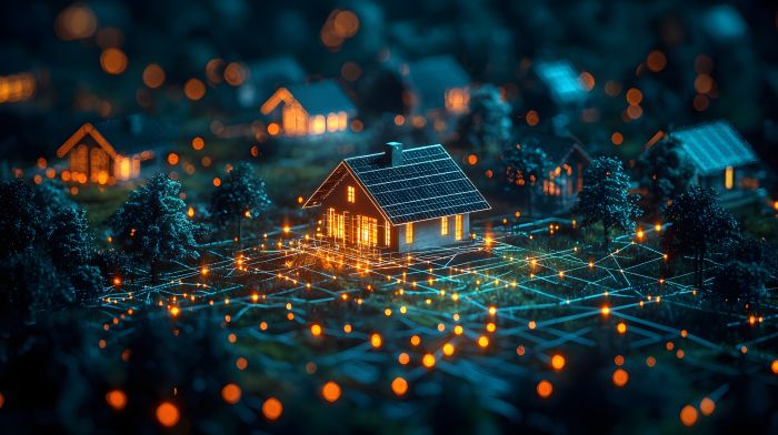 abstract image representing utility data flowing from suburban home