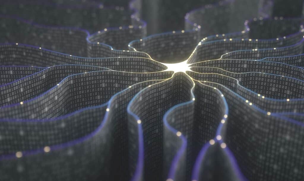 abstract image representing binary figures arranged in a brain-cell configuration