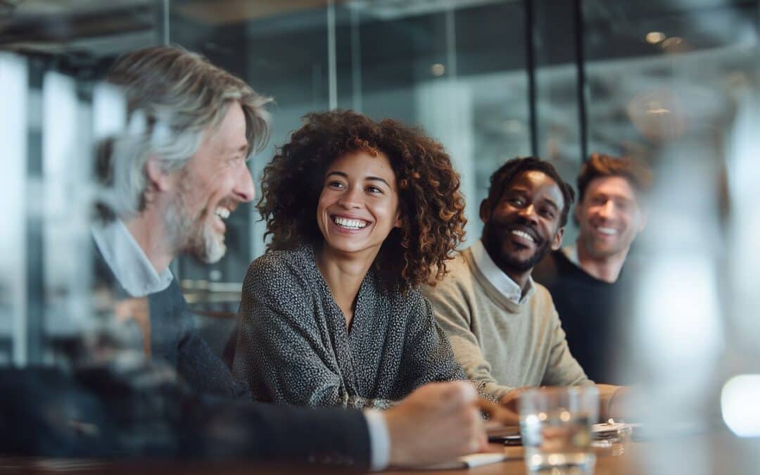 diverse compliance team meeting in a modern office conference room