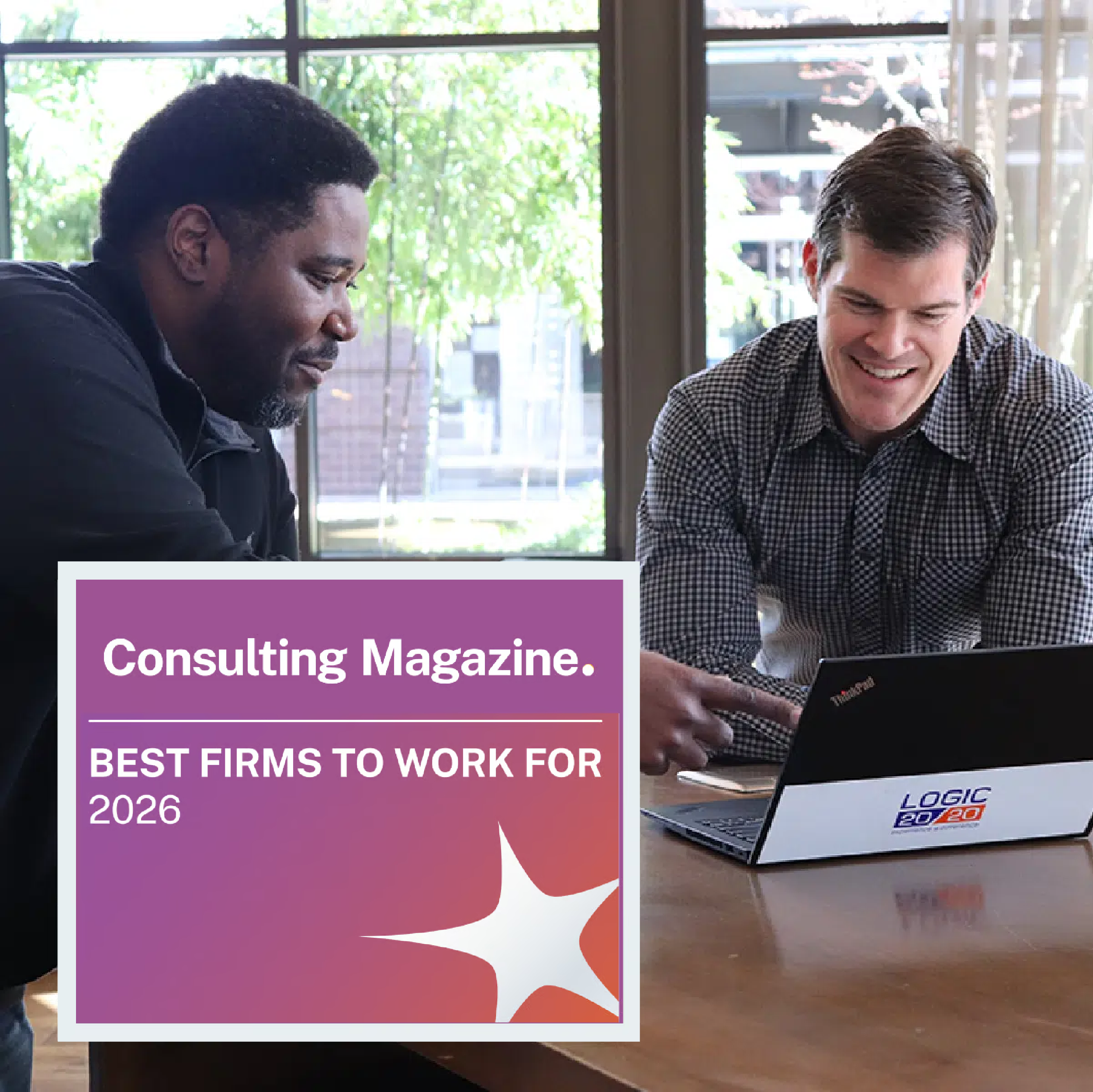 Consulting Magazine Best Firms to Work For 2026 badge with photo of Logic team in background