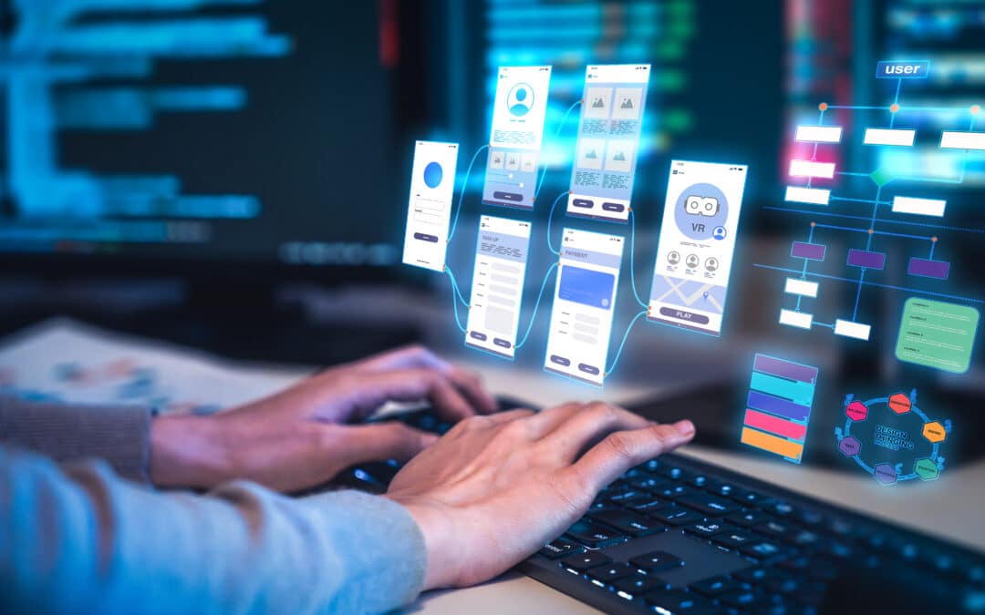 Programmer using artificial intelligence with prompt tools as developer improves vibe coding and programming, building coding software engineering for UX UI automation and user interface