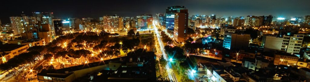 lit up city at night